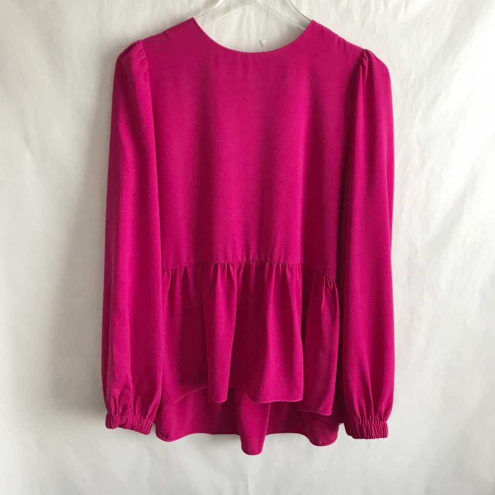 Tuckernuck Pomander Place Carlota Peplum Blouse M Fuchsia Long Sleeve Preppy - Picture 2 of 9
